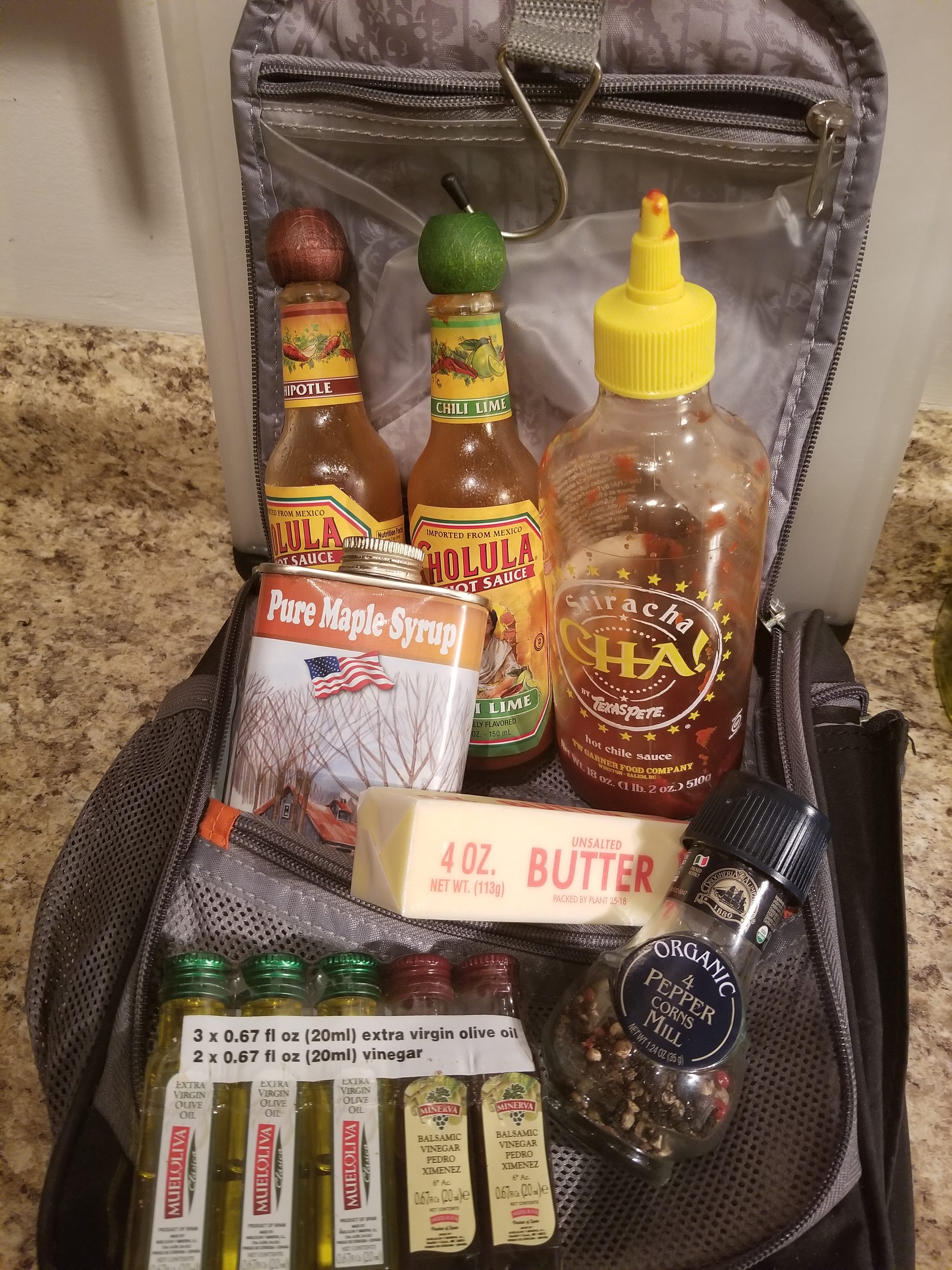 toiletries bag with condiments